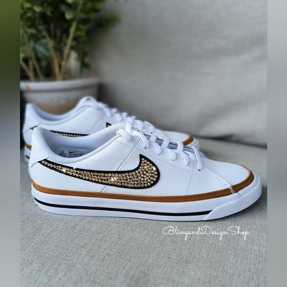 Women's Bling Nike Court Legacy White Sneakers made with Crystals Custom - Picture 10 of 10
